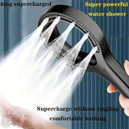 Supercharged handheld shower head, no electricity needed, increased water pressure, comfortable bathing.