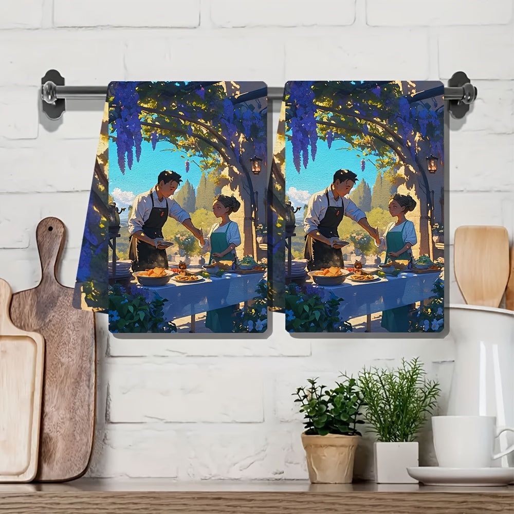 Set of 2 Ultra Soft Kitchen Towels, includes a pair of tickets to a local culinary event. Highly Absorbent Dish Hand Towels perfect for Holiday Decor. Machine Washable and measuring 16x24 inches. Item number 2KYSMF1214032