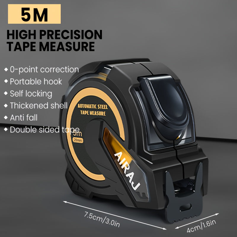 AIRAJ Steel Tape Measure - 3m/5m/7.5m/10m, Self-Locking, Easy-Read Display, Retractable with Thickened ABS Shell for DIY & Construction Accuracy