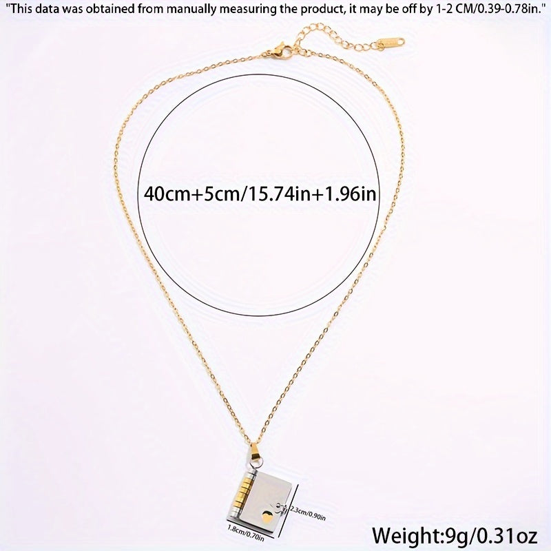 Stainless steel book pendant necklace for trendy couples.