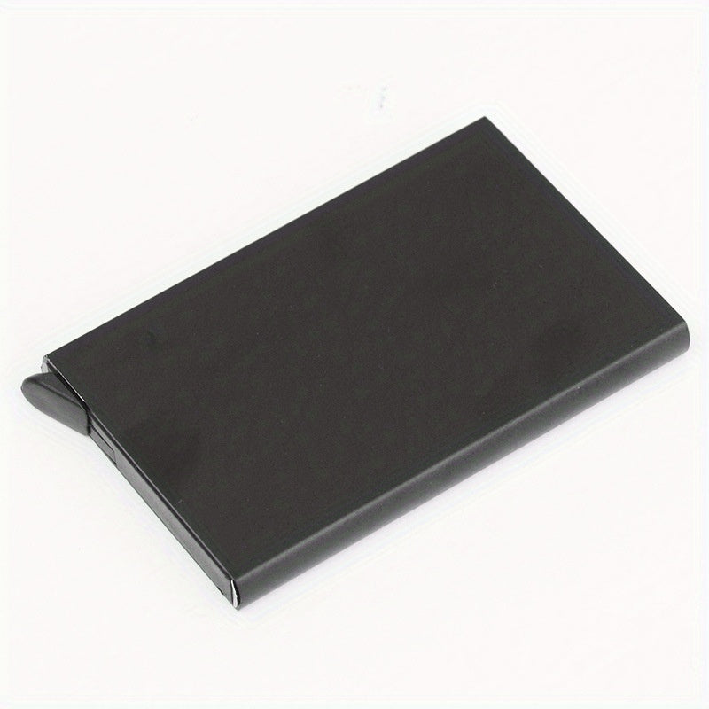 Aluminum RFID-blocking wallet with slim design for men and women, protects cards from damage and theft.