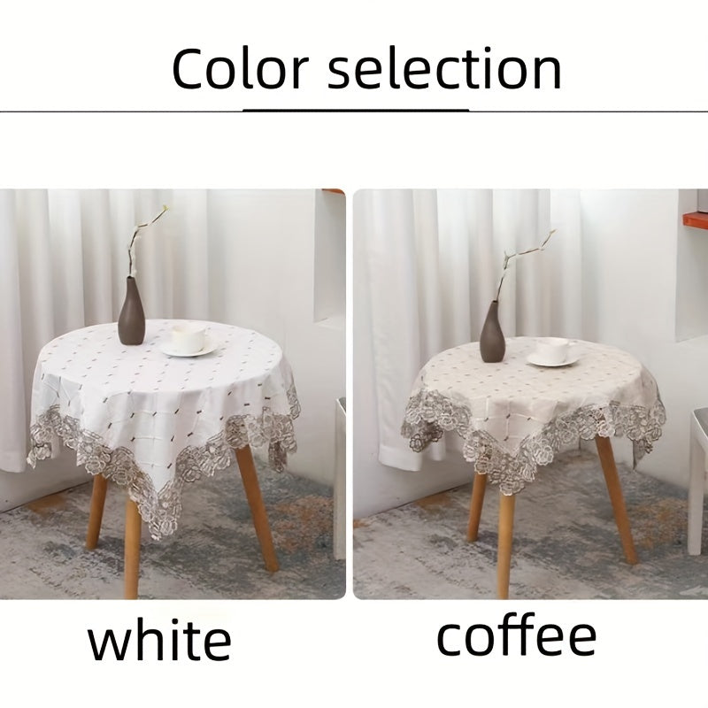 1pc Plaid Lace Macrame Tablecloth: Stain-resistant, waterproof, oil-proof, and washable. Suitable for various occasions such as picnics, camping, weddings, parties, restaurants, and buffets. Provides tabletop protection and enhances home kitchen decor.