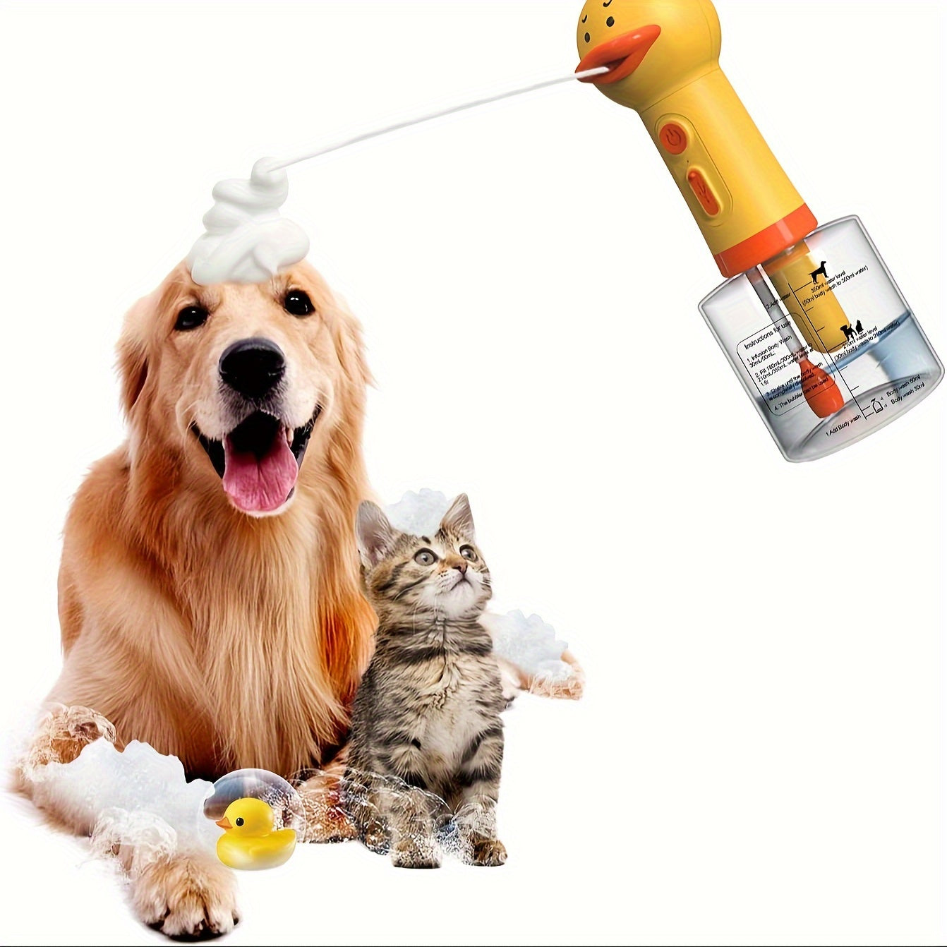 Electric foam soap dispenser for pets and kitchen use with USB charging, 350ml capacity.