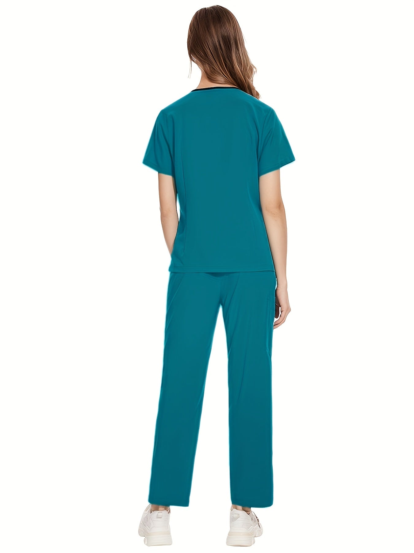 Stylish Polyester and Spandex Medical Scrubs Set with Pocket, V-Neck, and Casual Style