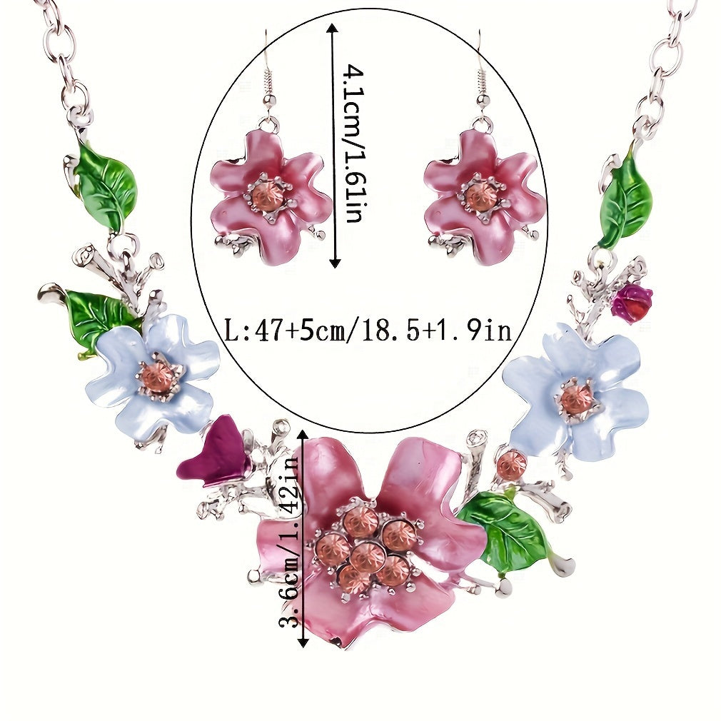 [Trending] Elegant and Sweet Chain Set with Embedded Flowers and Precious Stones Necklace Earring Set