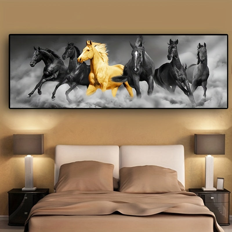 Golden Six Running Horses Canvas Painting - Perfect for Animal Lovers and Art Enthusiasts, Ideal for Home, Room, or Bedroom Decor