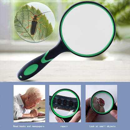 1pc Portable handheld uncharged 30X magnifying glass available in sizes 50mm, 65mm, 75mm, and 100mm for reading books, maps, science education, and for use by the elderly and youngsters.