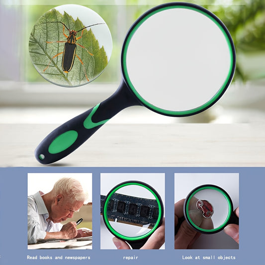 1pc Portable handheld uncharged 30X magnifying glass available in sizes 50mm, 65mm, 75mm, and 100mm for reading books, maps, science education, and for use by the elderly and youngsters.