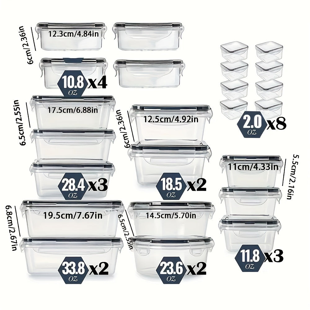 Set of 24 Clear Kitchen Storage Containers - Safe for Microwave, Versatile Plastic Meal Prep Boxes with Easy-Open Lids + Includes 24 Chalkboard Labels - Perfect for Storing Vegetables, Fruits, Grains & More