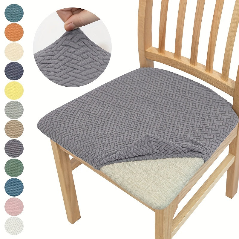 Knitted twill chair seat covers for dining chairs, perfect for weddings or home decor.