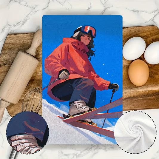 Set of 2 Ultra Soft Kitchen Towels, Perfect for a Day of Skiing or Snowboarding in the Mountains! Highly Absorbent Dish Hand Towels, Ideal for Holiday Decor. Machine Washable, 16x24 Inch each. Model: 2KYSMF1214111