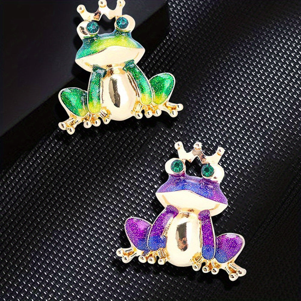 Whimsical Wings Enamel Frog Brooch Pin with Crown - Perfect for Parties and Daily Wear, Gift-Ready Cute Dual Color Animal Lapel Pin