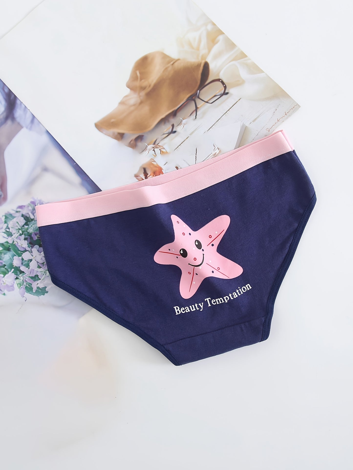 Set of 5 cute and soft fabric cartoon pattern briefs for women