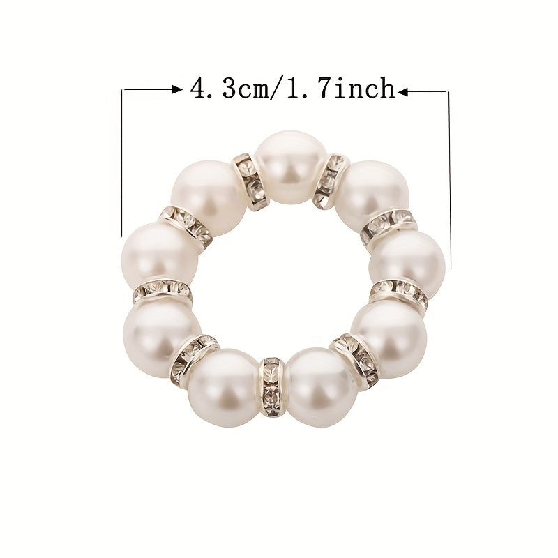 12 elegant pearl napkin rings for weddings, banquets, and home decor, handcrafted with a beaded, stretchable design.