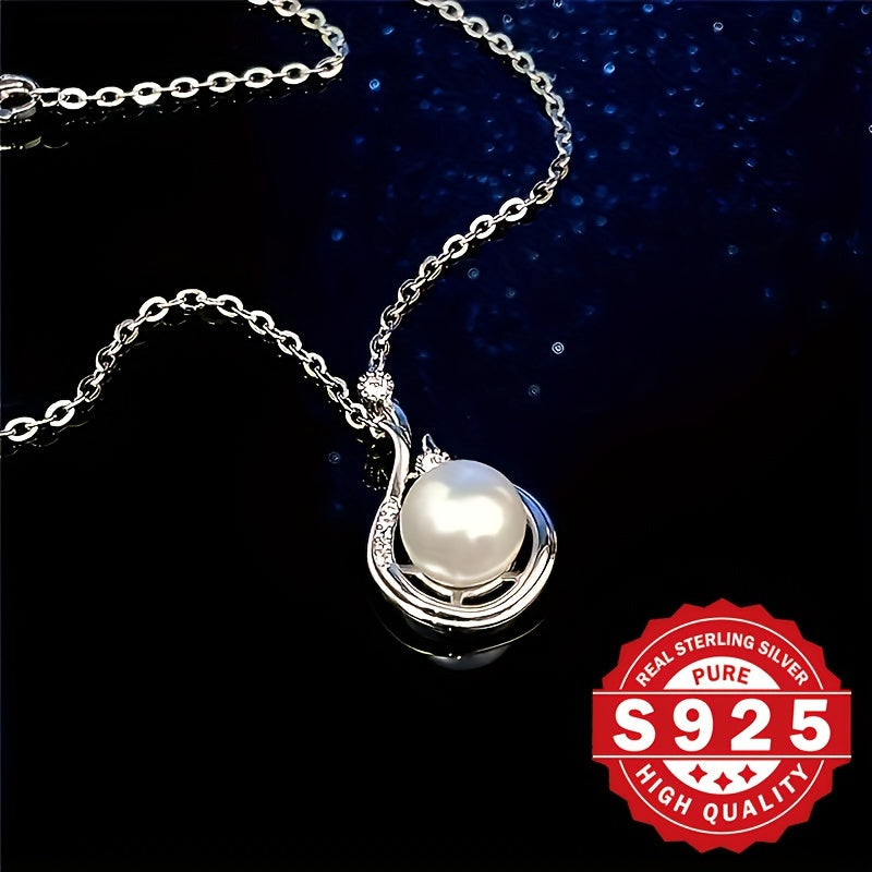 Vintage Elegant Style Jewelry: 925 Sterling Silver Teardrop Pendant Necklace featuring Shell Pearl - Hypoallergenic Mother's Day Gifts For Women.