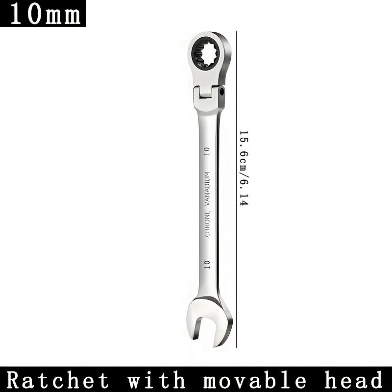 Dual-head ratchet wrench with 72 teeth for easy auto repairs and DIY projects; made of chrome vanadium steel with plum opening and live head.