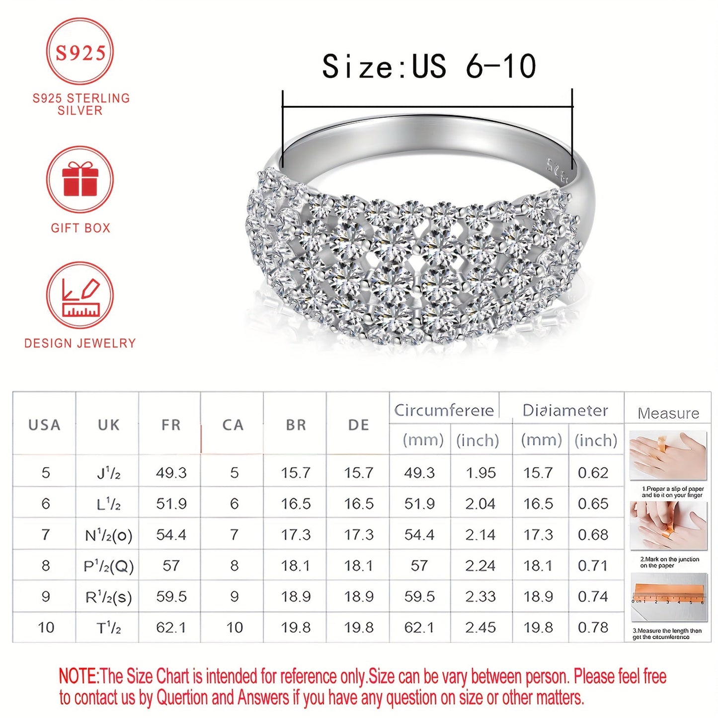 Wide Version Ladies Ring Curved Diamond-studded Synthetic Zirconia Ring - High Quality Sterling Silver (S925) - Stylish Design - Bead Jewelry - Perfect Gift for Lovers Day, Mothers Day, Ramadan, Eid al-Fitr - Comes in a gift box