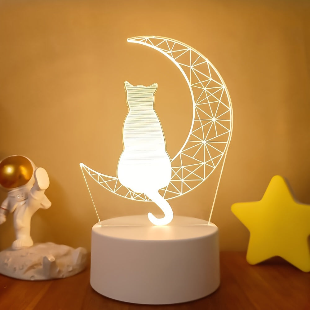 3D Moon Cat Crack Series Model with 16 Colors and Warm White Base LED Lamp, Touch and Remote Control, Ideal for Gifts.