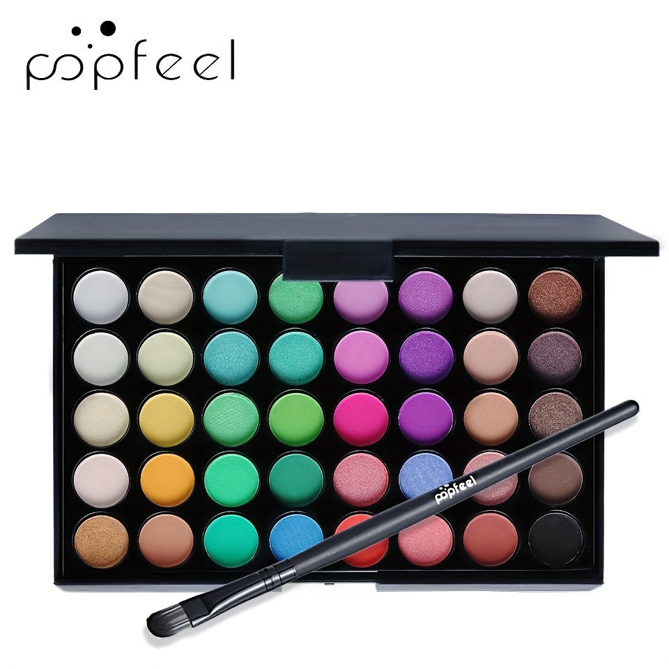 POPFEEL 40-Color Eyeshadow Palette with Brush - Shimmer & Matte Earth Tone Shades, Natural & Highlighter Shades, Pink, Yellow, Mixed System