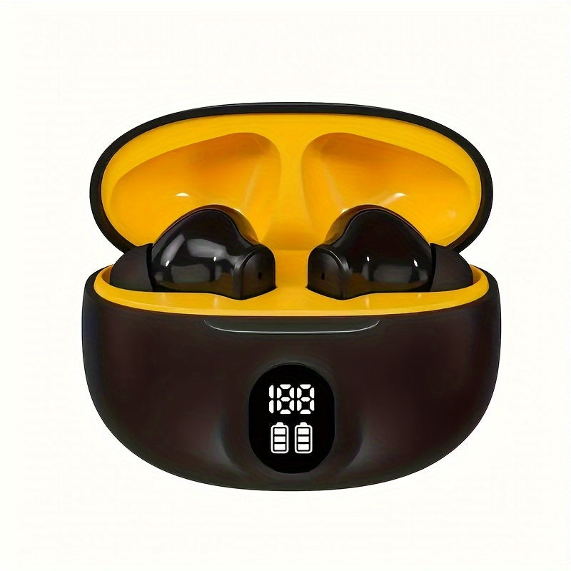 Lifebee true wireless earbuds with microphone, touch volume, LED display charging case, rechargeable battery, and video game theme. Semi-open design with wireless sports earhook, compatible