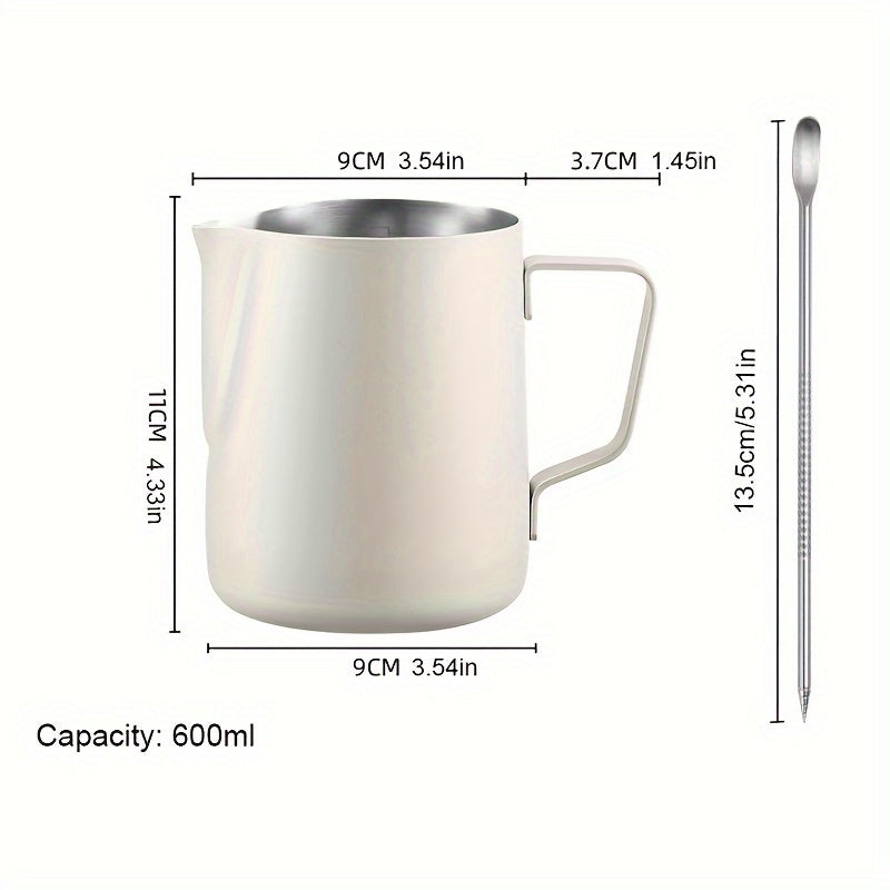 Upgrade your latte art game with our premium stainless steel milk jug. Made from thickened 304 stainless steel, this hand-pouring jug is perfect for coffee shops and kitchens. Available in silvery, white, or black, and in sizes of 350ml or 600ml.