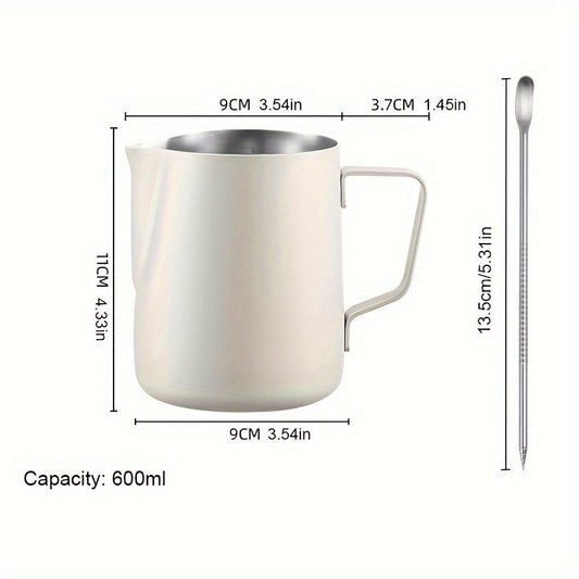 Upgrade your latte art game with our premium stainless steel milk jug. Made from thickened 304 stainless steel, this hand-pouring jug is perfect for coffee shops and kitchens. Available in silvery, white, or black, and in sizes of 350ml or 600ml.