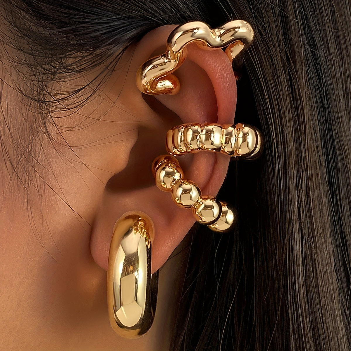 Punk-inspired Minimalist Geometric Irregular C-Shaped Ear Cuff Set includes 8 pieces. Features a Simple Style with an Alloy construction and a Script-and-numeric-symbols Theme. Perfect for daily wear or as a gift for any occasion. Suitable for all