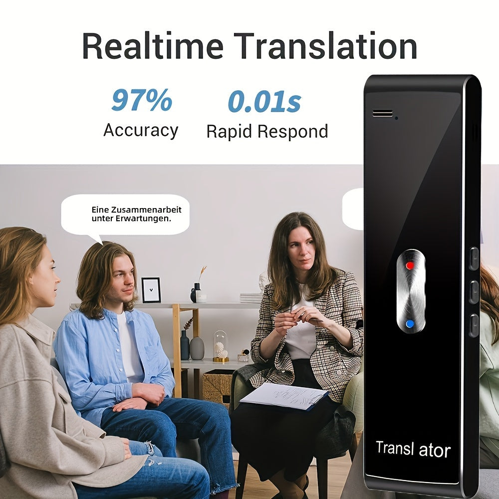 Real-Time 2-Way Voice Translator with 137 Language Support, USB Rechargeable, Wireless for Travel, Learning, Business, and Chat Recording.