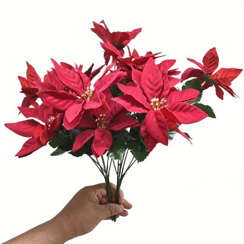 Artificial poinsettia bouquet for holiday decor - versatile for all seasons and occasions.