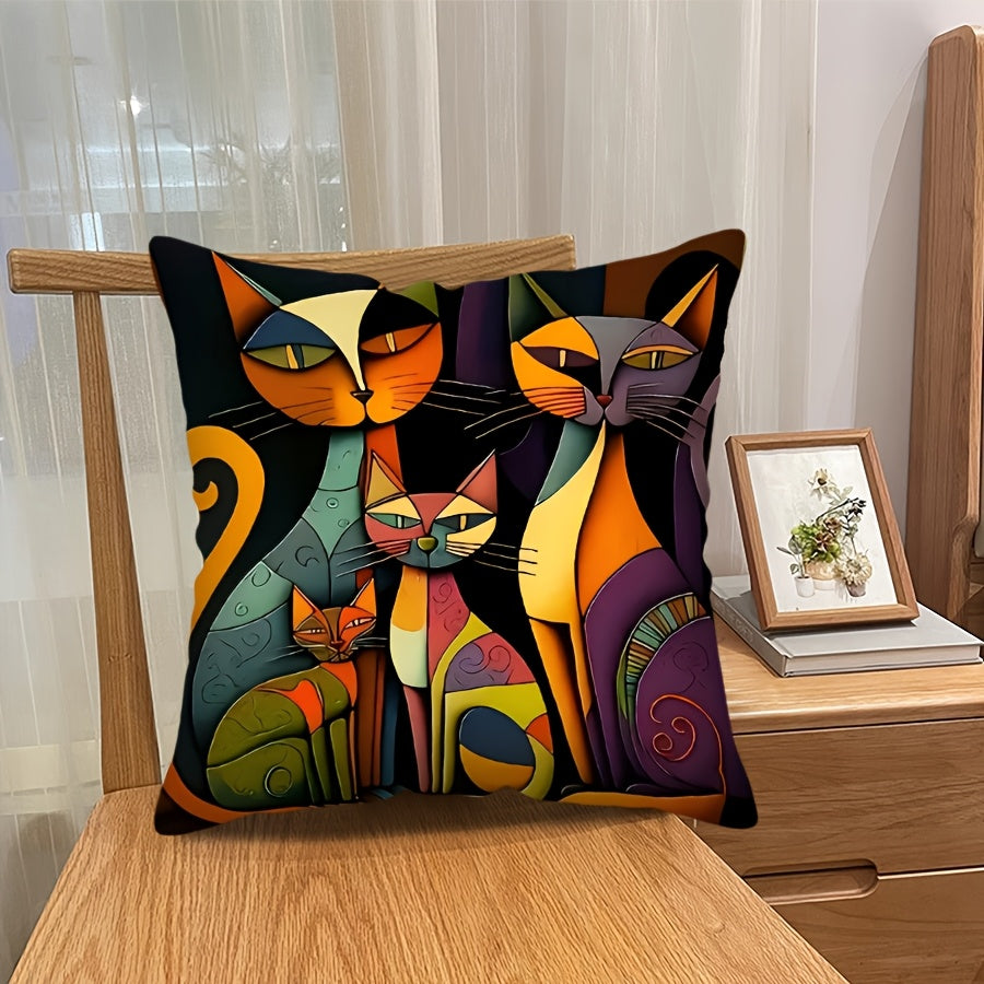 Abstract Cat Print Decorative Throw Pillow Covers with Smooth Soft Zip Closure for Home, Bedroom, Sofa, Car, and Office Decoration - 1pc (Pillow Core Not Included)