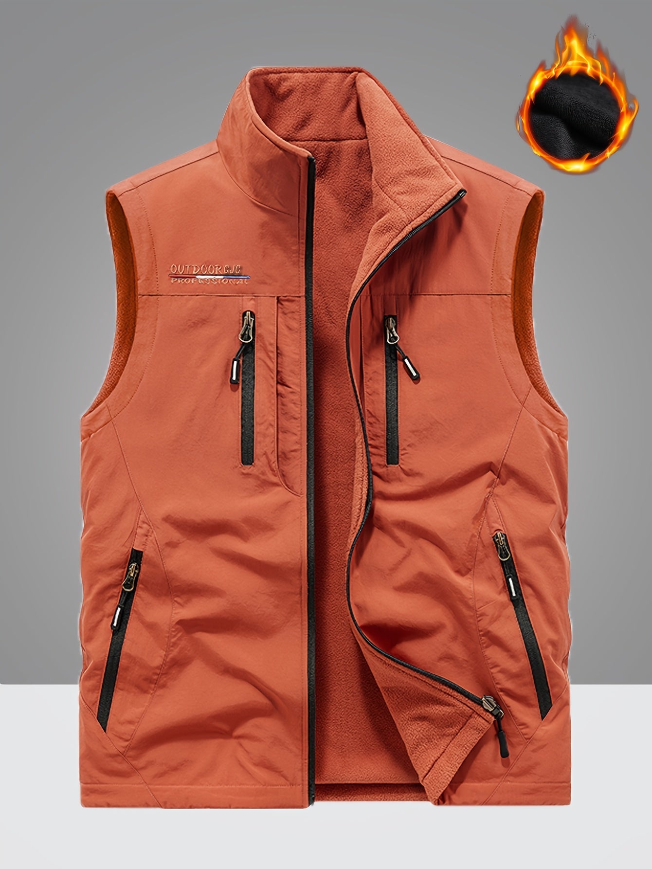 Thickened casual vests for men in autumn with fleece lining, multiple pockets, solid color, ideal for fishing and photography, with zipper.