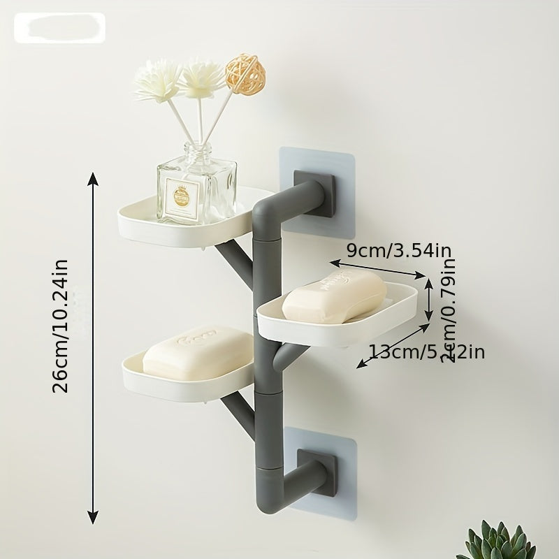 Rotating wall-mounted soap dish with drain - No-drill bathroom organizer for soap and accessories