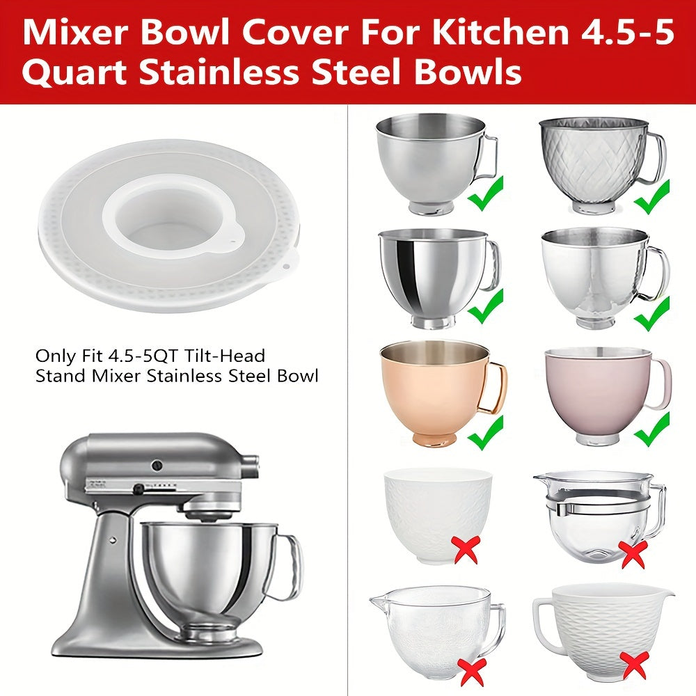 The KitchenCraft 4.5/5 Quart Mixing Bowl Lid with Pouring Shield is a top choice among customers. Made of food-safe PE and PC materials, this tilt-head stand mixer accessory is a perfect replacement part for Kitchen Aid Mixers.