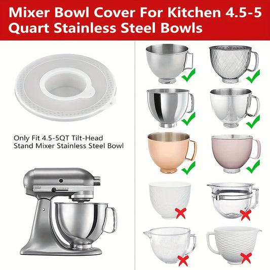 The KitchenCraft 4.5/5 Quart Mixing Bowl Lid with Pouring Shield is a top choice among customers. Made of food-safe PE and PC materials, this tilt-head stand mixer accessory is a perfect replacement part for Kitchen Aid Mixers.