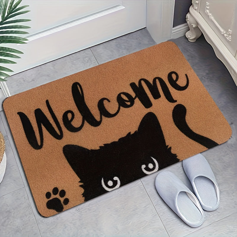 Introducing our Cat Welcome Doormat, featuring a non-slip backing for safety. Made from machine washable polyester, this indoor/outdoor rug is perfect for any entrance, porch, laundry room, or office. The fun cat design adds a whimsical touch to your