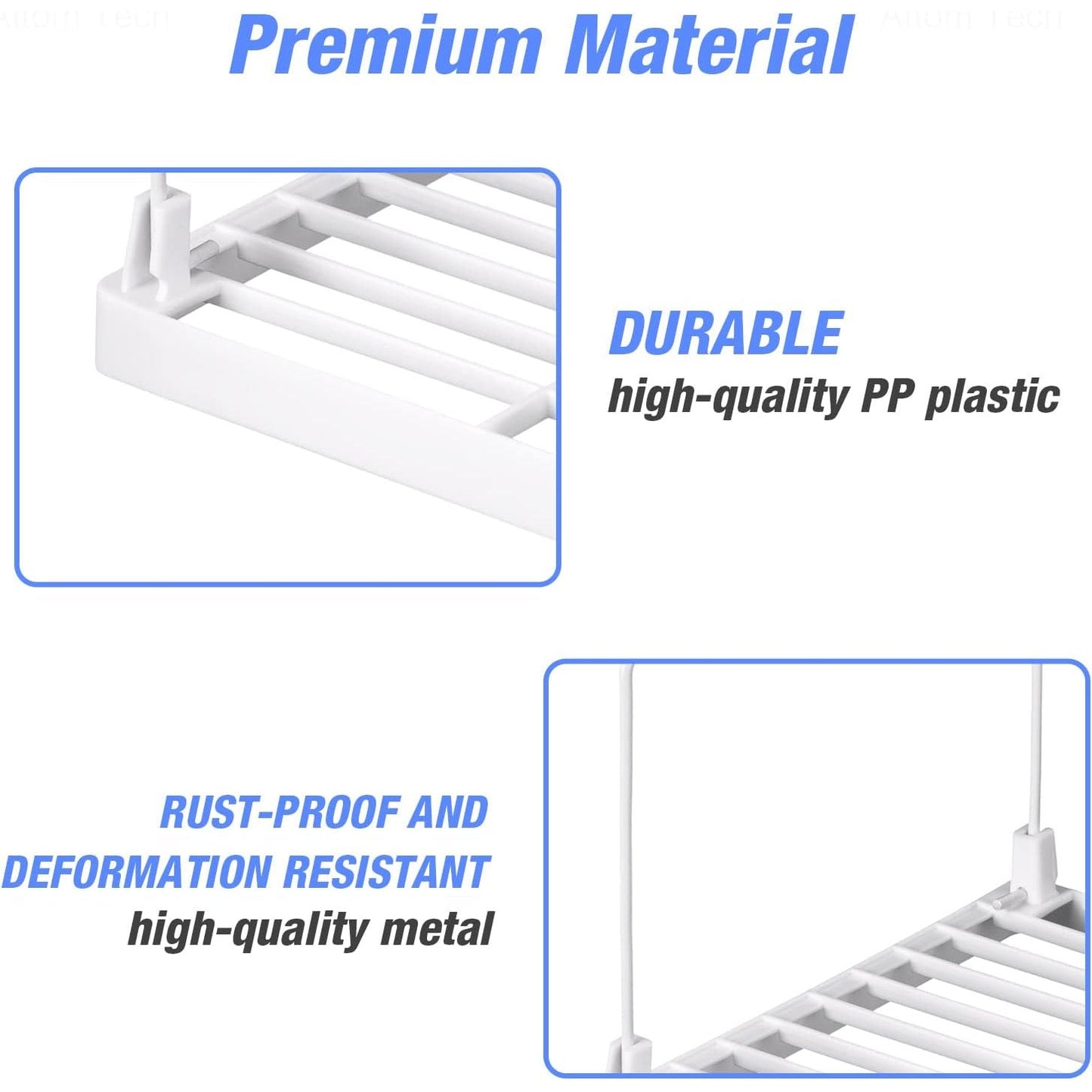 Get your hands on the Nihome 4-Pack Stackable Kitchen Storage Shelves now! These foldable open-storage organizers are made of durable high-quality PP and metal, ensuring a rust-proof design. Expandable for cupboard and counter use, these shelves require