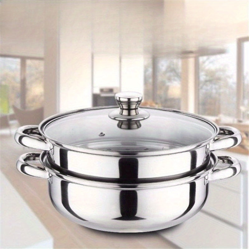 High-Quality Stainless Steel Steamer and Soup Pot Set with 3 Tiers - Sturdy Construction for Induction and Gas Stoves - Ideal for Festive Celebrations