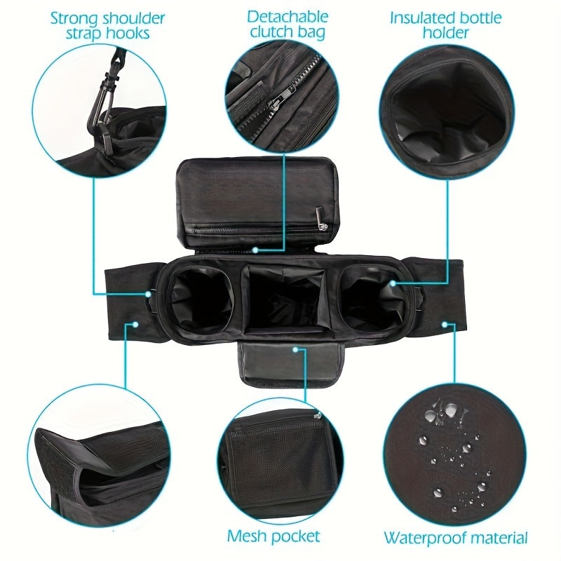 Black Stroller Organizer with Big Capacity - Versatile Storage Bag with Convenient Diaper and Bottle Pockets