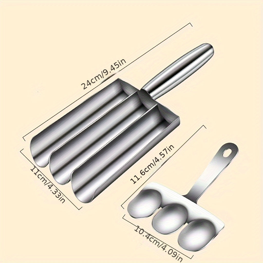 The Triple Household Meatball Maker is designed for making meatballs, fish balls, shrimp slips, rice balls, and more. Made of 304 stainless steel, this versatile mold is perfect for filling with meat and creating perfect meatballs every time. It's a