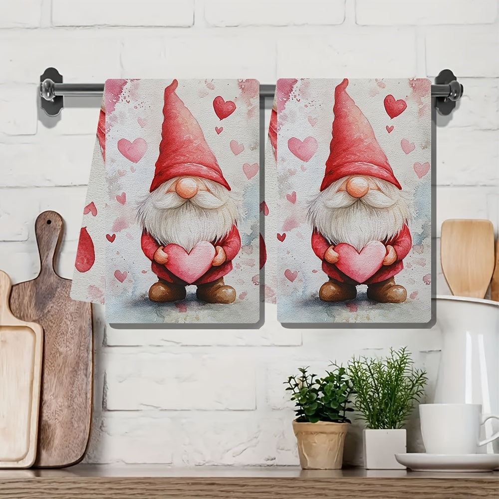 Get two charming Valentine's Day gnome kitchen towels for your home! Made from super absorbent polyester knit fabric, these towels are machine washable for easy cleaning. With a contemporary style and coastal theme, they measure 40.64x60.96 cm each. Add