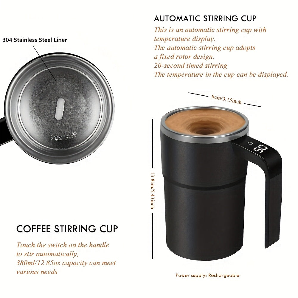 Electric Coffee Stirring Cup with USB rechargeable magnetic mixer, ABS material, lithium polymer battery. Perfect holiday gift.