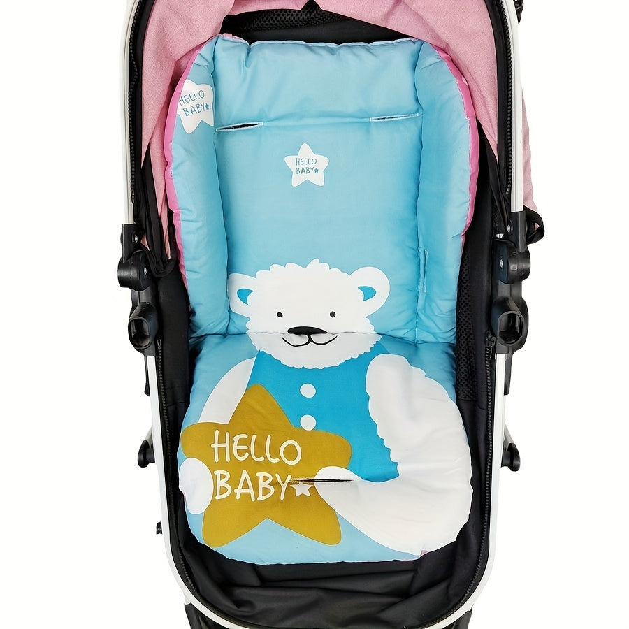 Introducing the "Hello Baby" Polar Bear Design Universal Baby Stroller Cushion Pad with Head Support. This soft polyester infant car seat liner features warm cotton padding, perfect for high chairs and strollers. Specifically designed for children aged