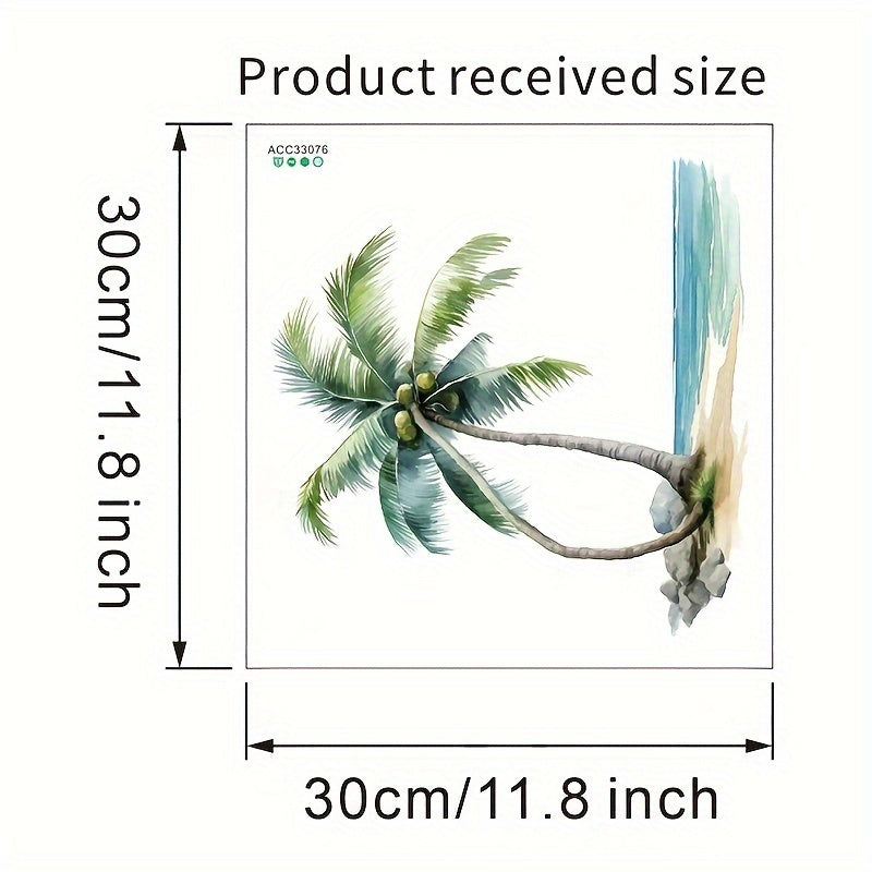 Waterproof bathroom decal featuring an ocean coconut tree design, self-adhesive with matte finish for home decor.