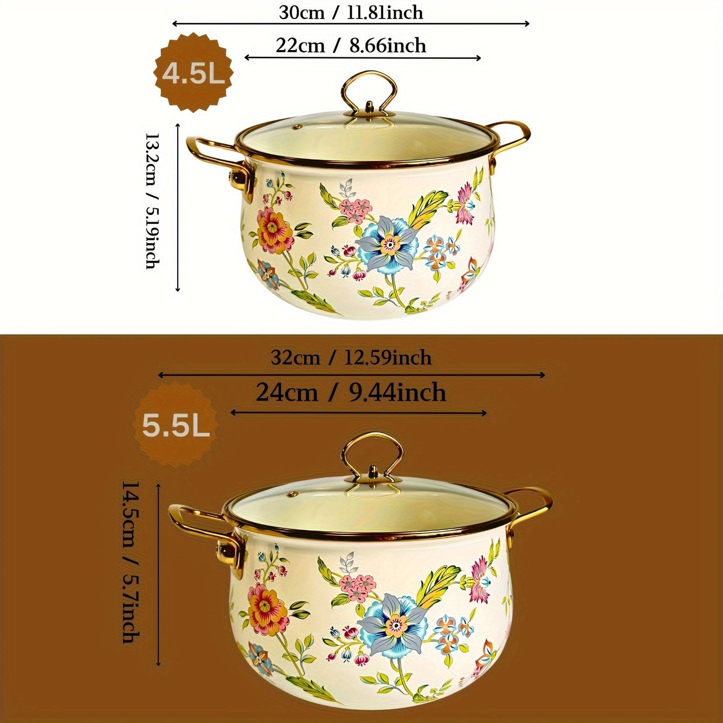 Dual-handled Enamel Soup Pot with Large Capacity - Non-Stick, Dishwasher Safe, Colorful Floral Design for Healthy Cooking in Phnom Penh, Fresh Small, Double Ears