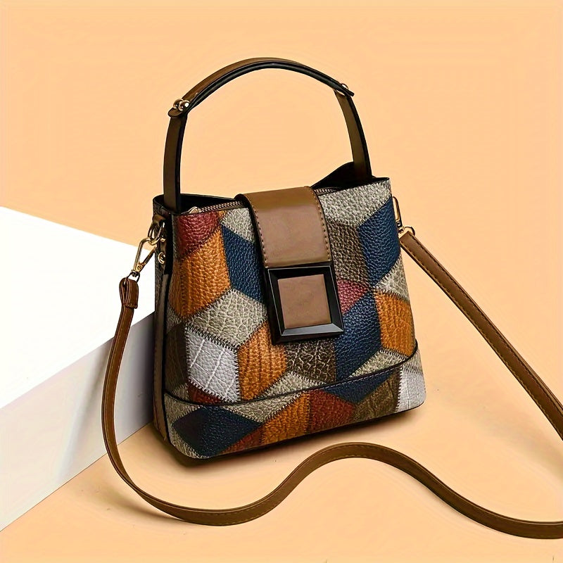 Stylish bucket bag for women, light and versatile with adjustable strap and zipper closure.