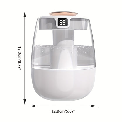 Double Spray Humidifier with USB Digital Display, 1L capacity, 2 Mist Modes & Night Light for Car, Office, Home.