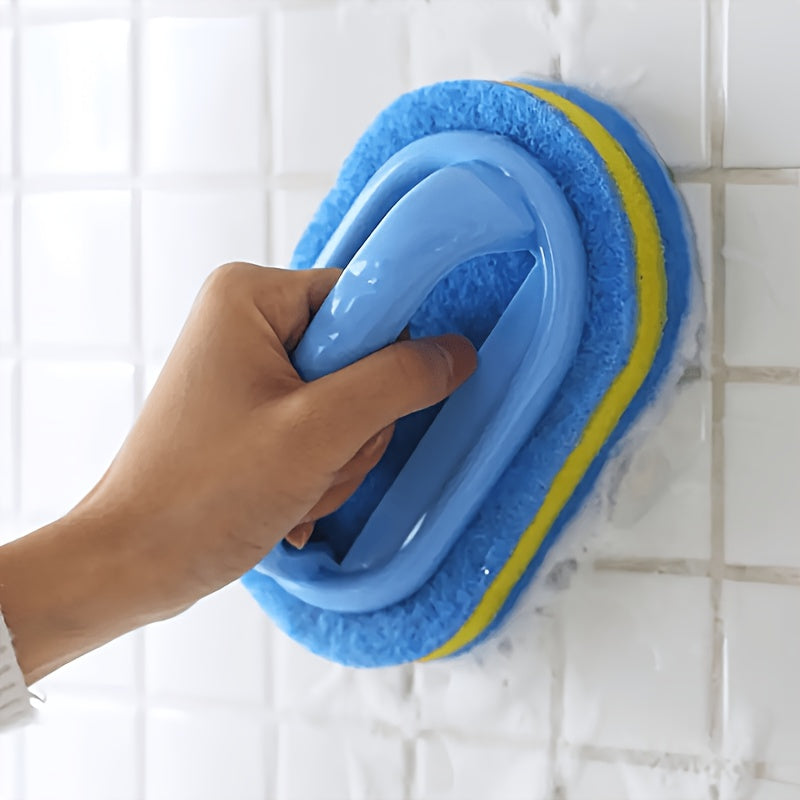 Introducing the Magic Sponge Cleaning Brush - A versatile manual scrubber perfect for kitchen, bathroom, living room, toilet, and car surfaces. This portable brush requires no electricity and comes with a convenient handle for easy use. Great for