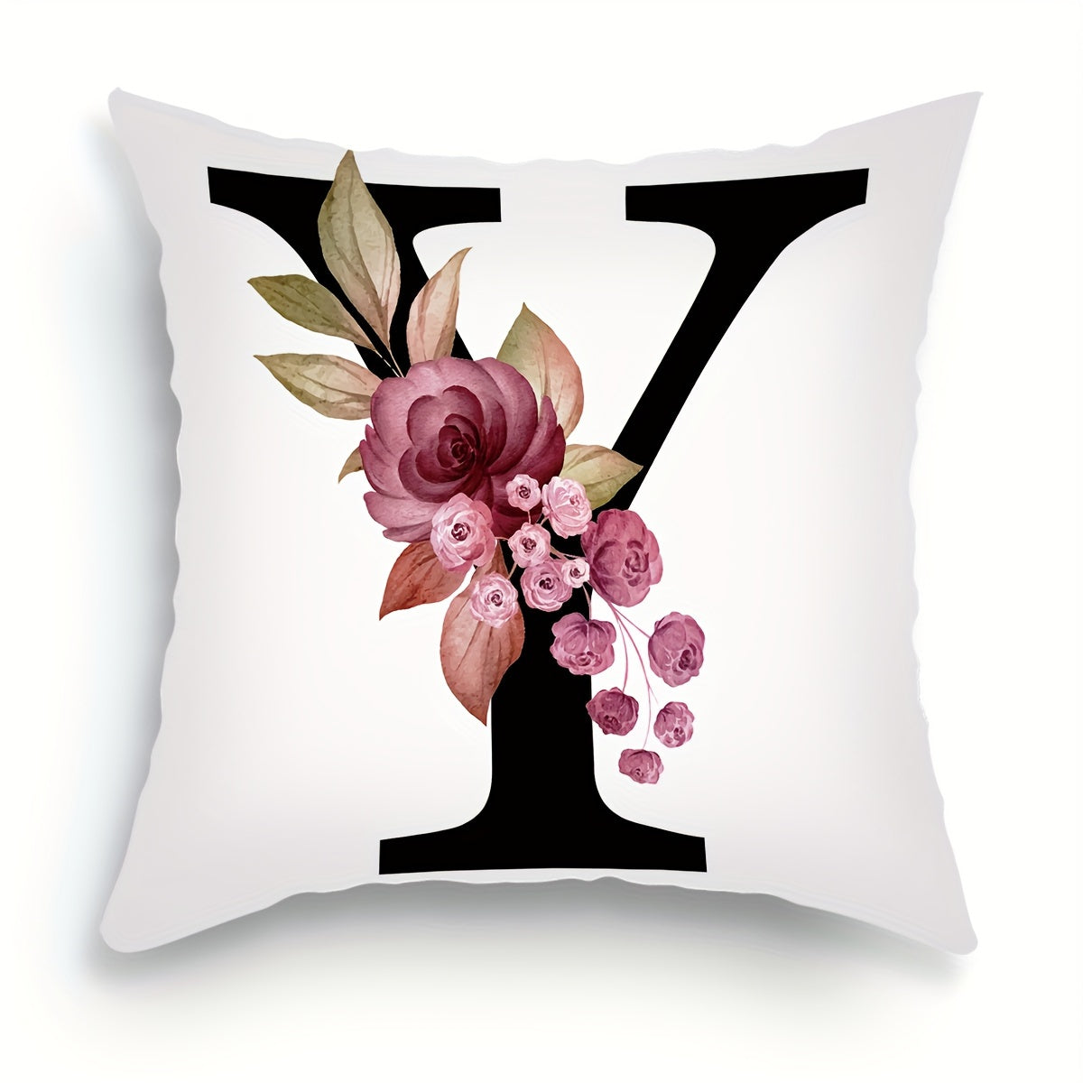 English letter flower print pillowcase for sofa cushions, 45.72cm x 45.72cm.