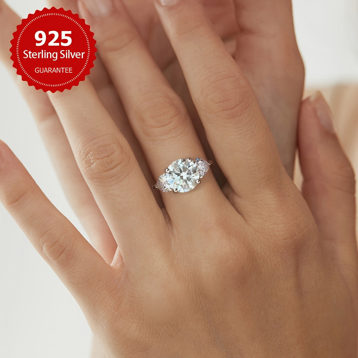 An elegant round cut 3ct Moissanite engagement ring, crafted in 925 sterling silver with a 4-prong setting. This heart promise eternity band is a luxurious jewelry gift for women, perfect for Valentine's Day or a wedding anniversary.