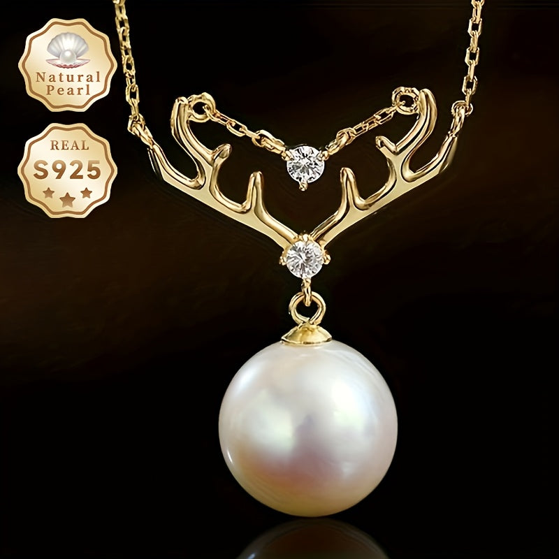 Beautiful Women's Necklace with Freshwater Pearl Pendant - Featuring Large 10-11mm Round Natural Pearls, Sterling Silver, Comes in Gift Box - Suitable for Everyday Wear or Special Events, Various Brands Available, Unique Characteristics Such as Growth